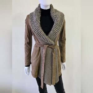 Gimo's Suede & Wool Shearling Belted Cardigan